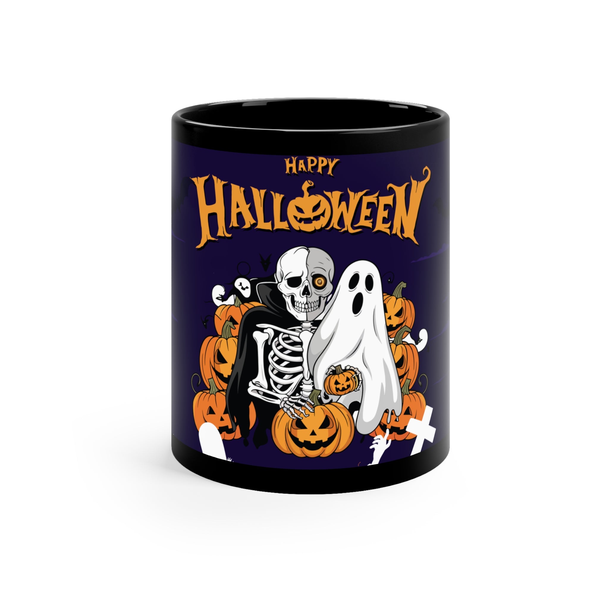 Halloween is Better with Skeleton | Black Coffee Mug